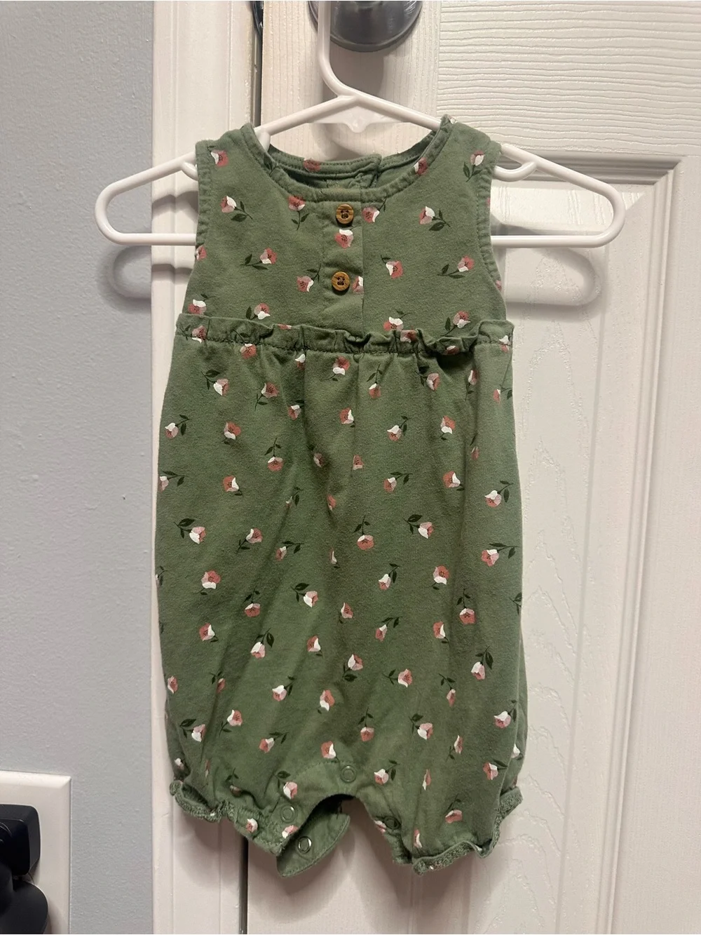 Carter's Green Floral Sleeveless Baby Romper